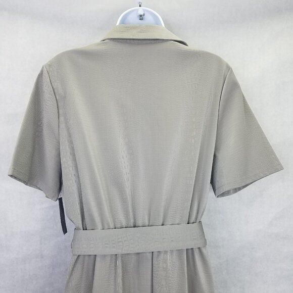 ALFANI Maxi Dress Women's 12 Gray Faux Leather Short Sleeve Belted Button Up NWT - Picture 13 of 16